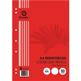 Bulk  Olympic A4 Ruled 7Mm Loose Leaf Reinforced Refills Pk50