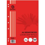 Bulk  Olympic A4 Ruled 7Mm Loose Leaf Reinforced Refills Pk200
