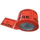 STYLUS PRINTED PACKAGING LABELS HANDLE WITH CARE 75 X 50MM FLUORO ROLL 500