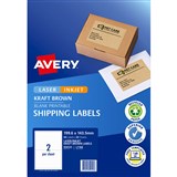 AVERY 959125 L7168 SHIPPING LABEL LASERINKJET 2UP KRAFT BROWN PACK 20