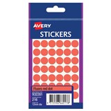 AVERY 932281 MULTIPURPOSE STICKERS CIRCLE 12MM FLURO RED PACK 216
