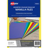 AVERY 88151 MANILLA FOLDER FOOLSCAP ASSORTED COLOURS PACK 10