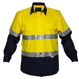 PRIME MOVER MA801 COTTON DRILL SHIRT LONG SLEEVE LIGHTWEIGHT WITH TAPE 2TONE YELLOW NAVY EXTRA LARGE