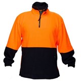 PRIME MOVER MF115 HIVIS POLAR FLEECE JUMPER LONG SLEEVE 14 ZIP 2TONE ORANGE NAVY 2XL