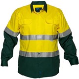 PRIME MOVER MA801 COTTON DRILL SHIRT LONG SLEEVE LIGHTWEIGHT WITH TAPE 2TONE YELLOW GREEN LARGE