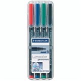 STAEDTLER 314 LUMOCOLOR PERMANENT MARKER CHISEL 25MM ASSORTED WALLET 4