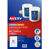 AVERY 910009 L7144 REMOVABLE RECTANGE LABELS LASER 65UP MATT WHITE PACK 520