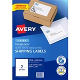 AVERY 952008 L7168 TRUEBLOCK SHIPPING LABEL LASER 2UP WHITE PACK 25