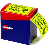 AVERY 932618 MESSAGE LABEL GLASS WITH CARE 75 X 996MM FLUORO YELLOW PACK 750