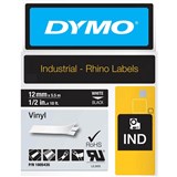 DYMO 1805435 RHINO INDUSTRIAL TAPE VINYL 12MM WHITE ON BLACK