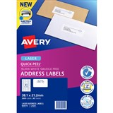 AVERY 959115 L7651 QUICK PEEL ADDRESS LABEL WITH SURE FEED LASER 65UP WHITE PACK 40
