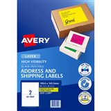 AVERY 36100 L7168FY HIGH VISIBILITY SHIPPING LABEL LASER 2UP FLUORO YELLOW PACK 25