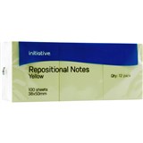 INITIATIVE REPOSITIONAL NOTES 38 X 50MM YELLOW PACK 12