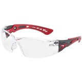 BOLLE SAFETY RUSH PLUS SAFETY GLASSES RED AND BLACK ARMS CLEAR LENS