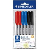 STAEDTLER 430 STICK BALLPOINT PEN MEDIUM ASSORTED PACK 6