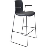 DAL ACTI BAR STOOL SLED BASE HIGH 760MM ARMS BLACK ARMPADS AND BLACK POWDERCOAT FRAME CHARCOAL POLYPROP SHELL