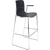 DAL ACTI BAR STOOL SLED BASE HIGH 760MM ARMS BLACK ARMPADS AND CHROME FRAME CHARCOAL POLYPROP SHELL