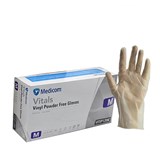 MEDICOM VITALS VINYL POWDER FREE GLOVES CLEAR MEDIUM PACK 100