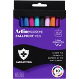 ARTLINE SUPREME ANTIMICROBIAL BALLPOINT PEN 10MM ASSORTED BRIGHTS PACK 10